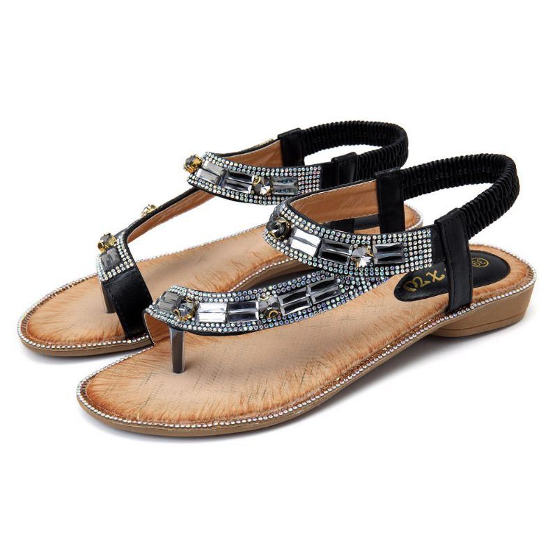 Bohemian Dames Strass Platte Sandalen Flip Flop Schoenen