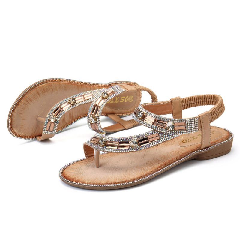 Bohemian Dames Strass Platte Sandalen Flip Flop Schoenen