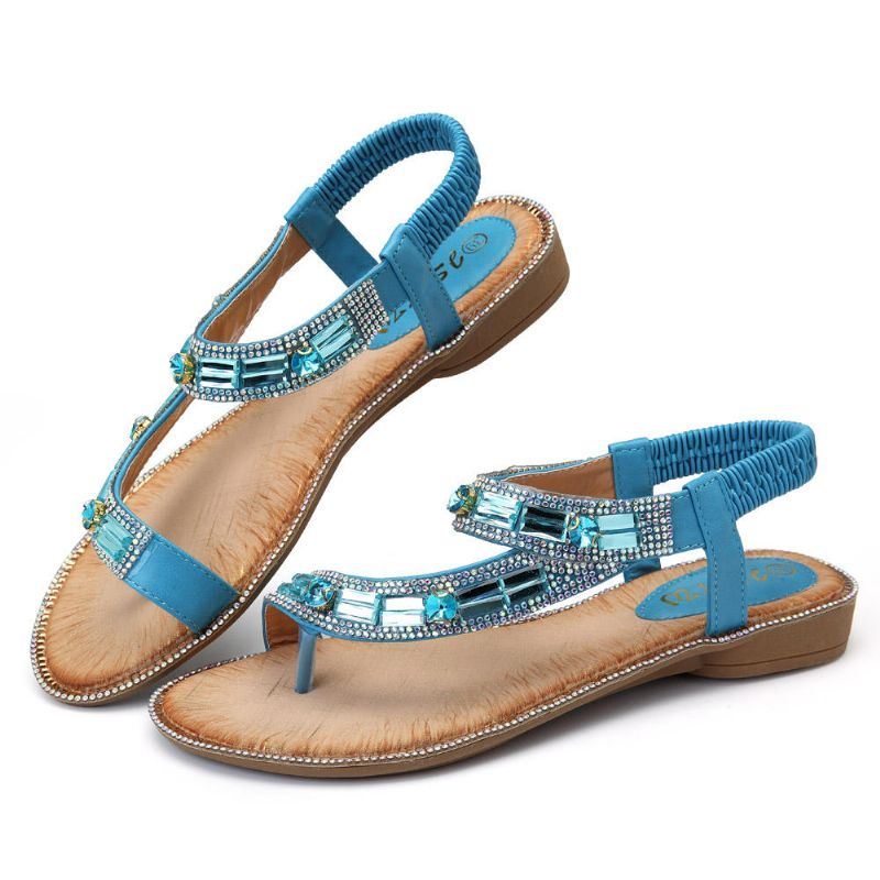 Bohemian Dames Strass Platte Sandalen Flip Flop Schoenen