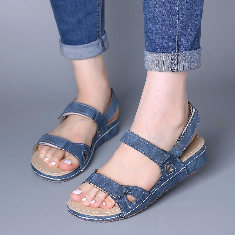 Casual Compy-sandalen In Effen Kleur Met Klittenband Voor Dames