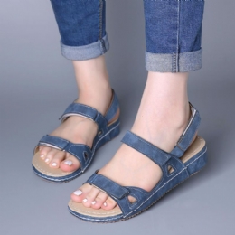 Casual Compy-sandalen In Effen Kleur Met Klittenband Voor Dames