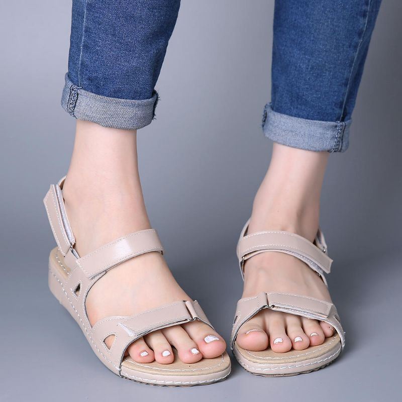 Casual Compy-sandalen In Effen Kleur Met Klittenband Voor Dames