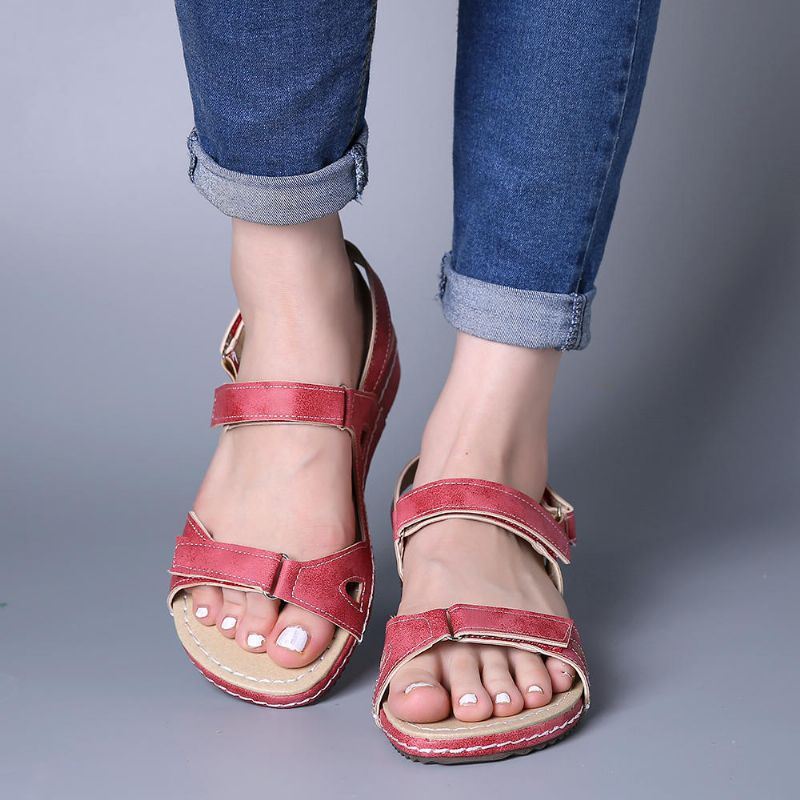 Casual Compy-sandalen In Effen Kleur Met Klittenband Voor Dames