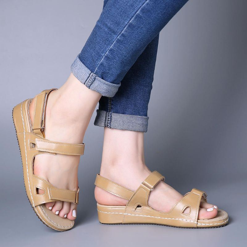 Casual Compy-sandalen In Effen Kleur Met Klittenband Voor Dames