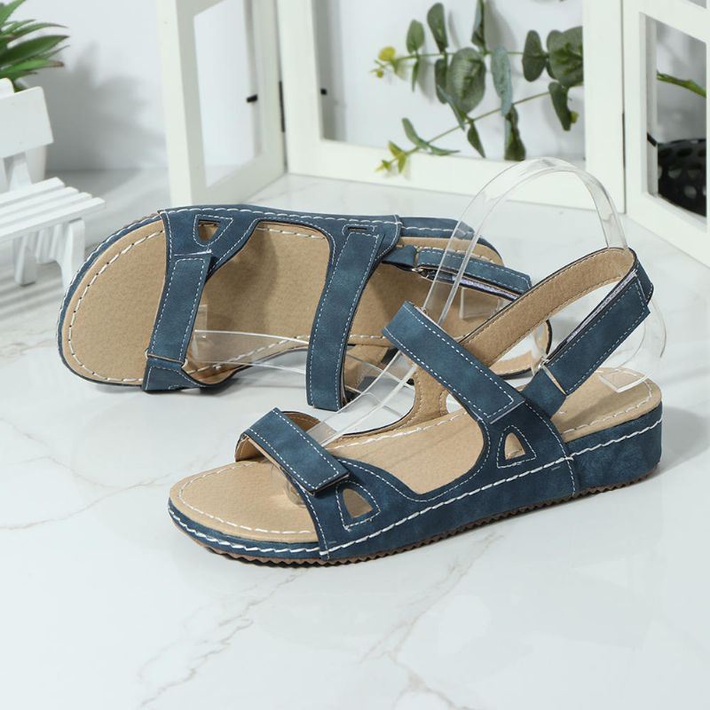 Casual Compy-sandalen In Effen Kleur Met Klittenband Voor Dames