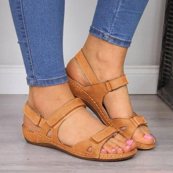 Casual Compy-sandalen In Effen Kleur Met Klittenband Voor Dames