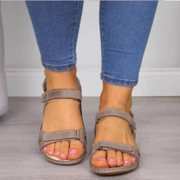 Casual Compy-sandalen In Effen Kleur Met Klittenband Voor Dames