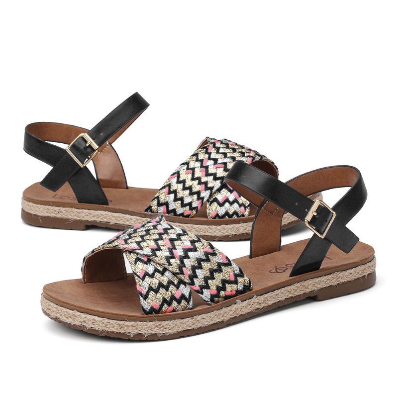 Casual Sandalen Met Gekruiste Geweven Band Voor Dames