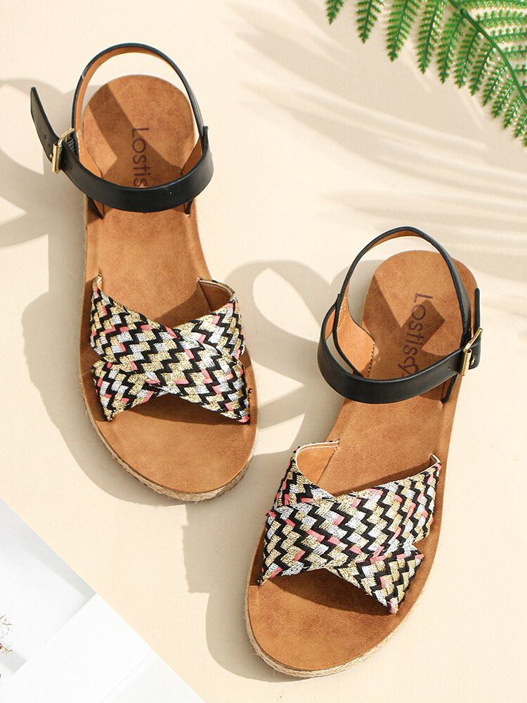 Casual Sandalen Met Gekruiste Geweven Band Voor Dames