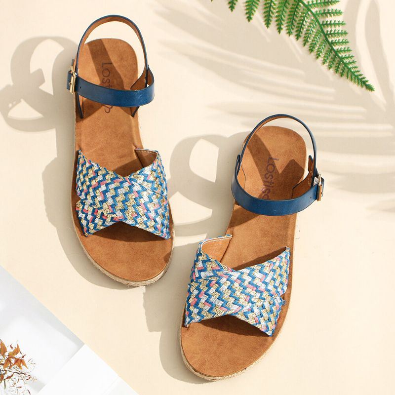 Casual Sandalen Met Gekruiste Geweven Band Voor Dames