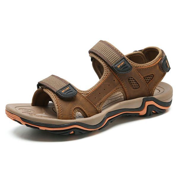 Comfortabele Lederen Ademende Sandalen Met Klittenband Voor Heren