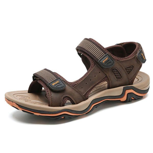 Comfortabele Lederen Ademende Sandalen Met Klittenband Voor Heren