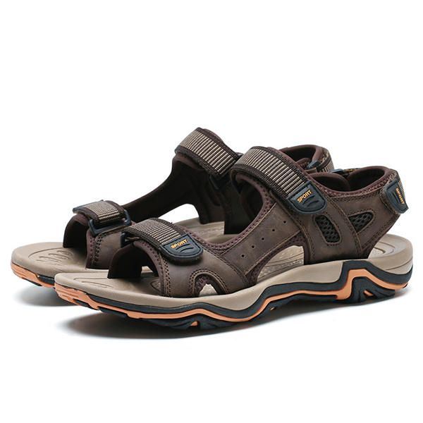 Comfortabele Lederen Ademende Sandalen Met Klittenband Voor Heren