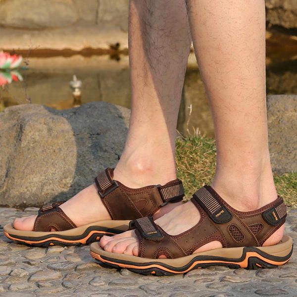 Comfortabele Lederen Ademende Sandalen Met Klittenband Voor Heren