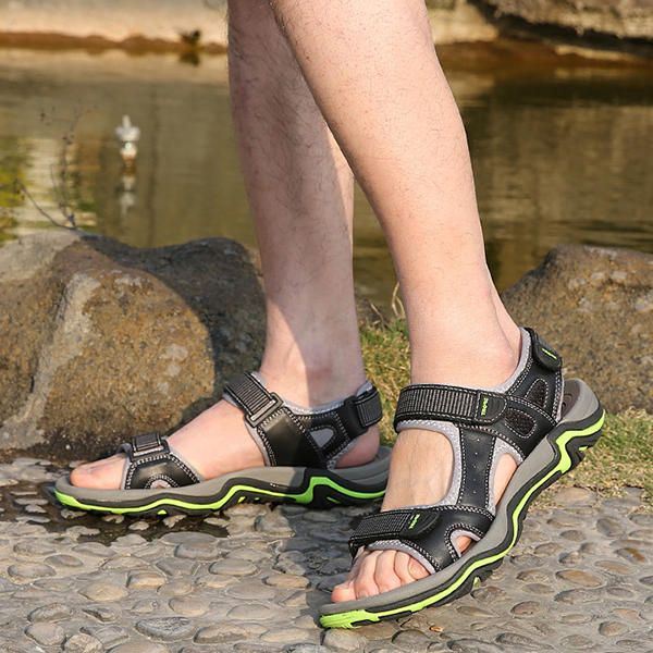 Comfortabele Lederen Ademende Sandalen Met Klittenband Voor Heren