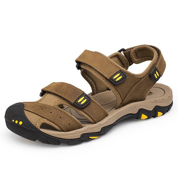 Comfortabele Lederen Ademende Sandalen Met Klittenband Voor Heren