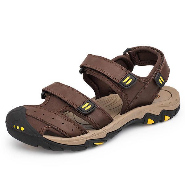 Comfortabele Lederen Ademende Sandalen Met Klittenband Voor Heren