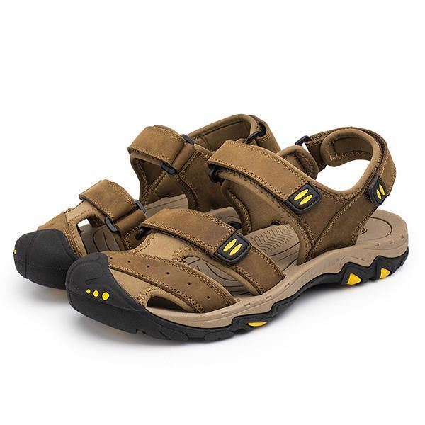 Comfortabele Lederen Ademende Sandalen Met Klittenband Voor Heren