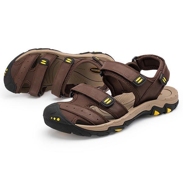 Comfortabele Lederen Ademende Sandalen Met Klittenband Voor Heren