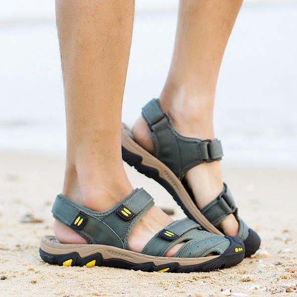 Comfortabele Lederen Ademende Sandalen Met Klittenband Voor Heren