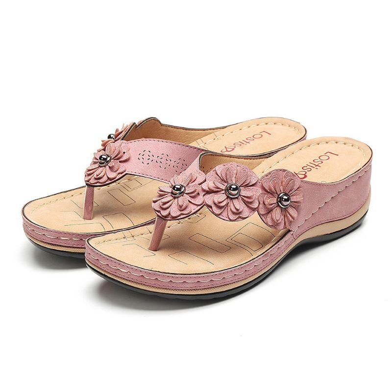 Comfortabele Teenslippers Met Bloemensleehak Voor Dames