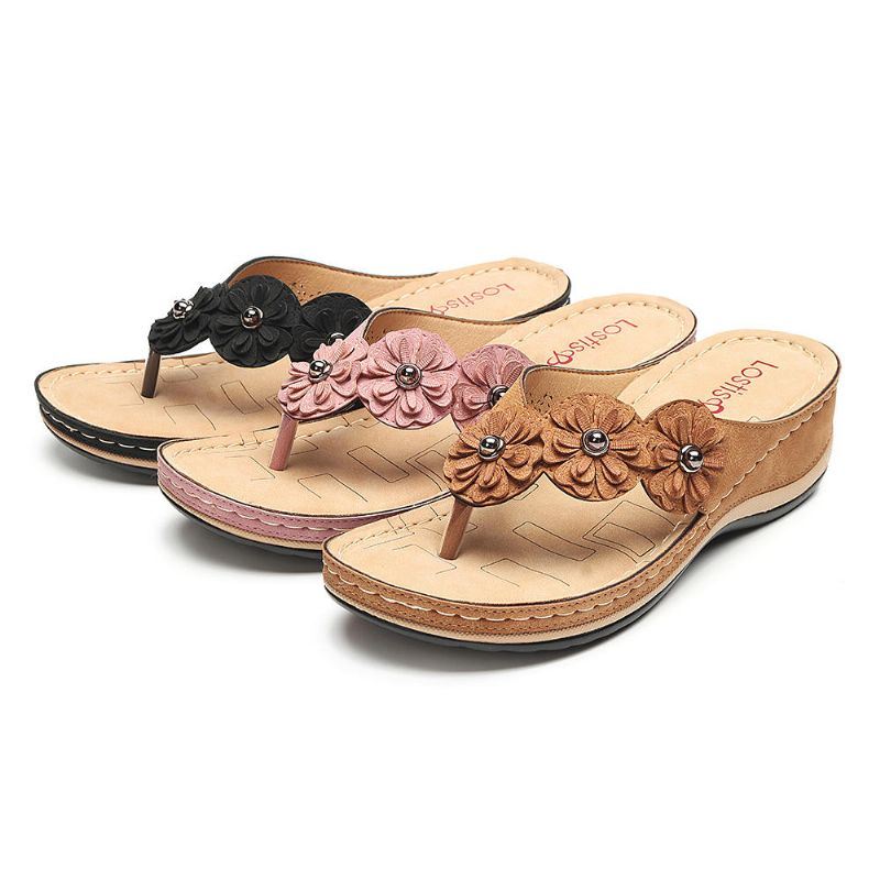 Comfortabele Teenslippers Met Bloemensleehak Voor Dames