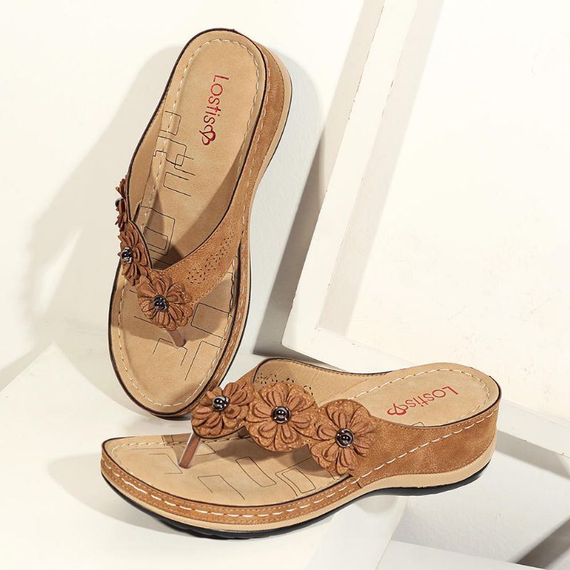 Comfortabele Teenslippers Met Bloemensleehak Voor Dames