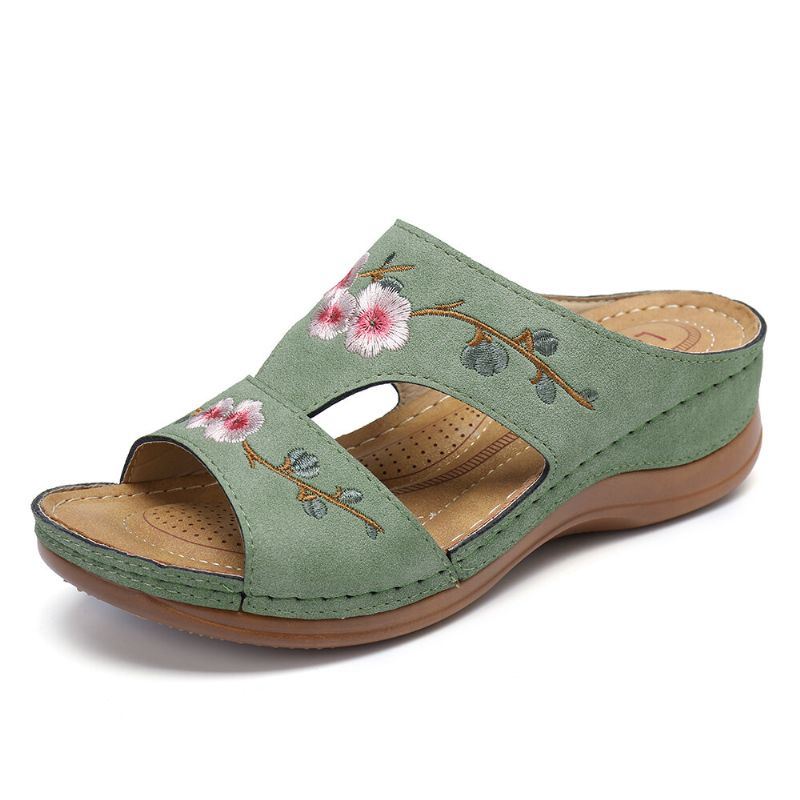 Dames Bloem Borduurwerk Open Teen Casual Zomer Wedge Sandalen