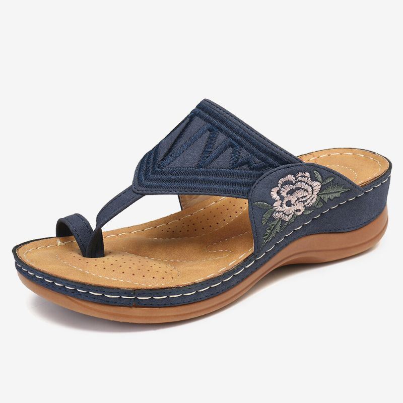 Dames Bloem Borduurwerk Teen Ring Comfy Casual Dagelijks Zomer Wedge Sandalen