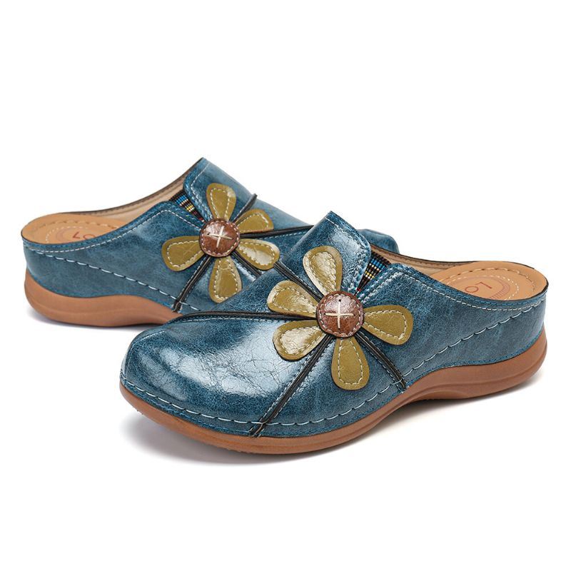 Dames Bloem Decor Stiksels Elastische Band Wedge Sandalen