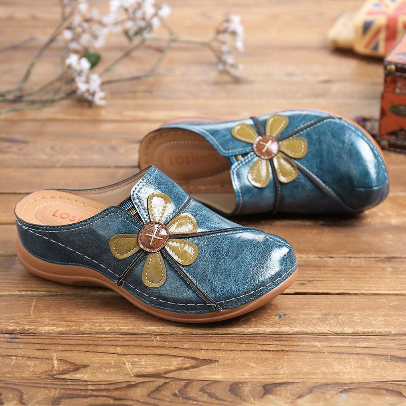 Dames Bloem Decor Stiksels Elastische Band Wedge Sandalen