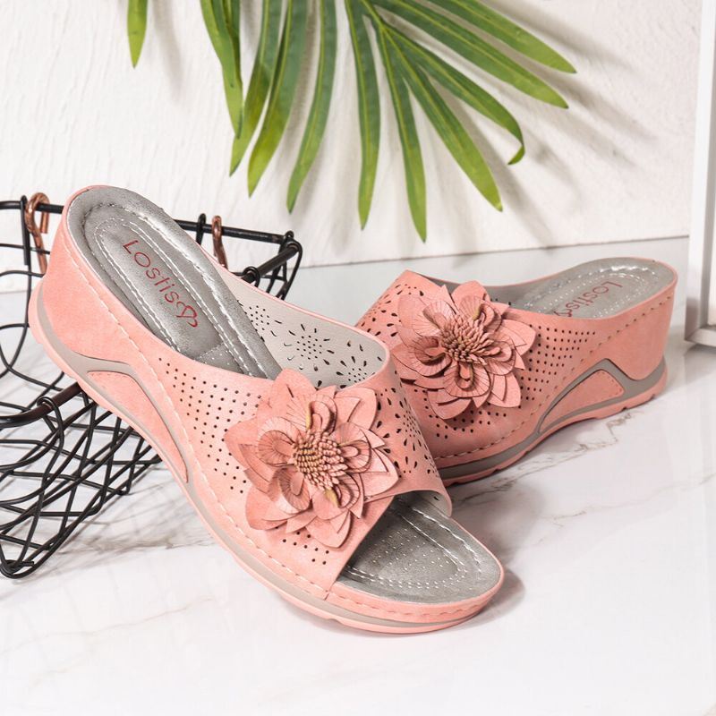 Dames Bloem Decoratie Verstelbare Riem Hollow Out Instappers Casual Zomer Sandalen