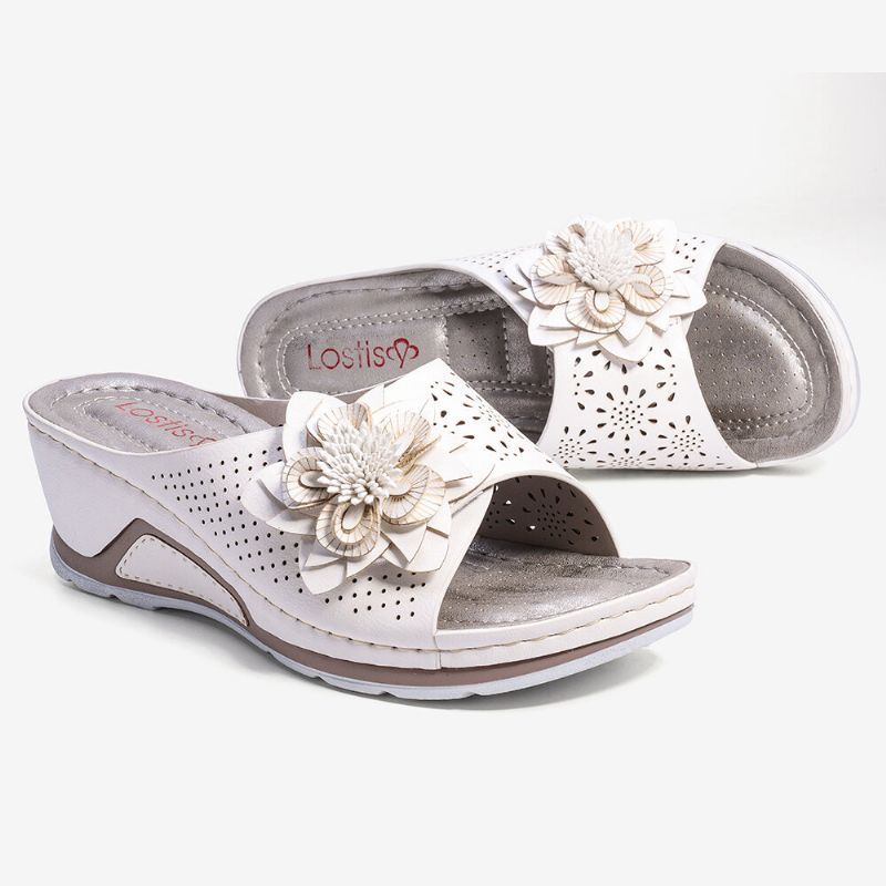 Dames Bloem Decoratie Verstelbare Riem Hollow Out Instappers Casual Zomer Sandalen