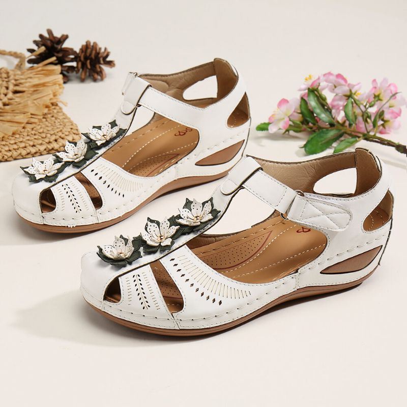 Dames Bloem Decro Uitsparing Haaklus Ademende Casual Wedge Sandalen