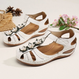 Dames Bloem Decro Uitsparing Haaklus Ademende Casual Wedge Sandalen