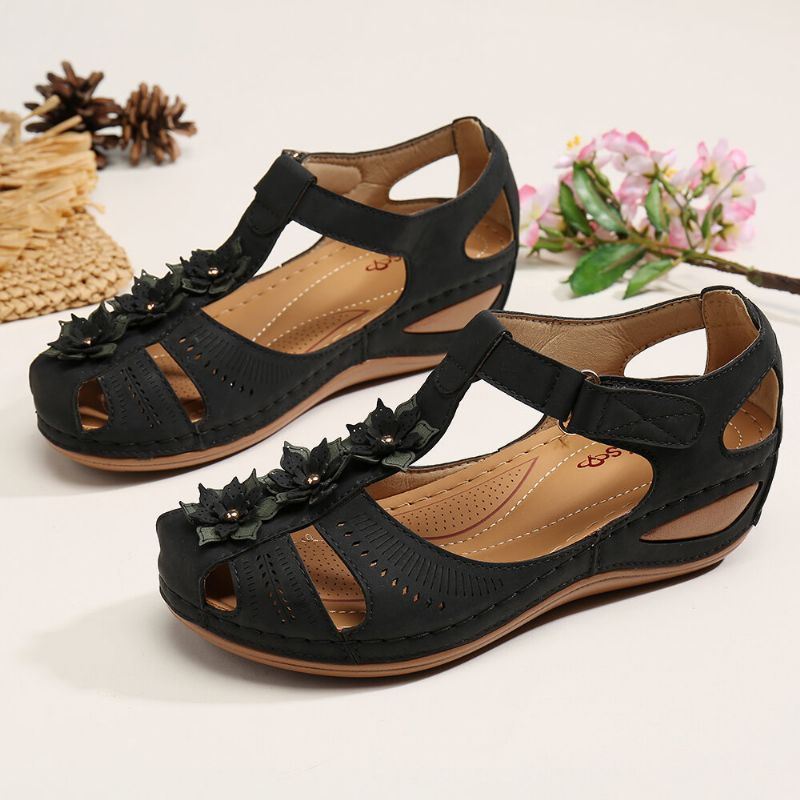 Dames Bloem Decro Uitsparing Haaklus Ademende Casual Wedge Sandalen