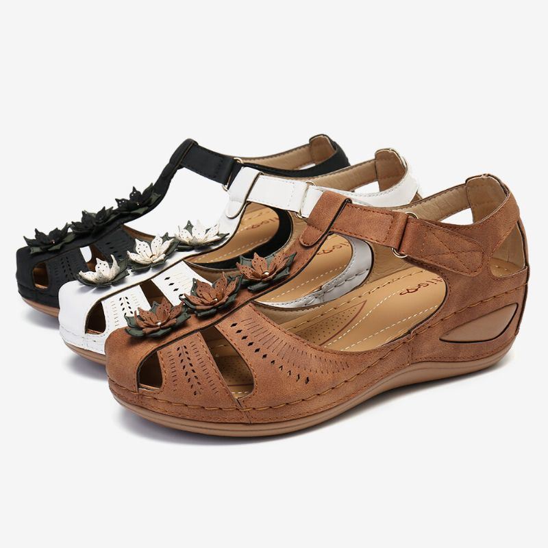 Dames Bloem Decro Uitsparing Haaklus Ademende Casual Wedge Sandalen