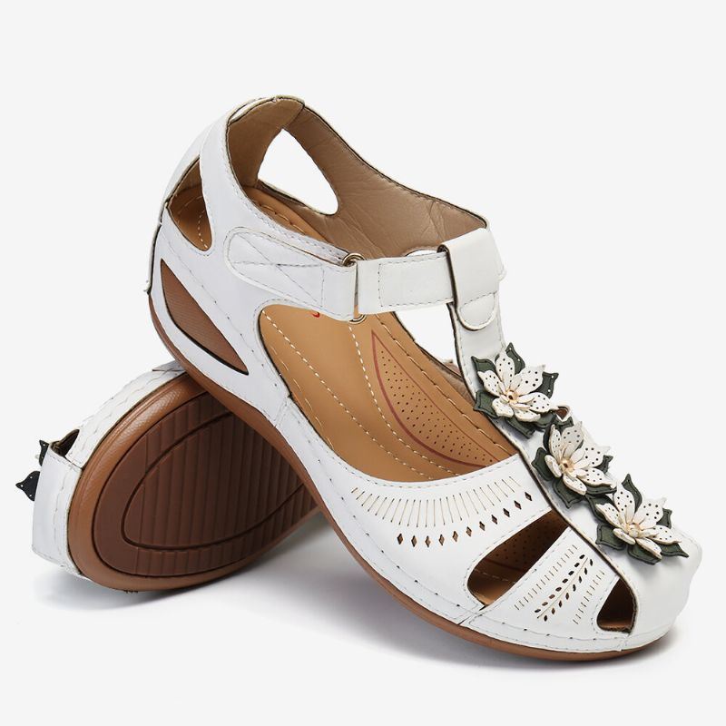 Dames Bloem Decro Uitsparing Haaklus Ademende Casual Wedge Sandalen