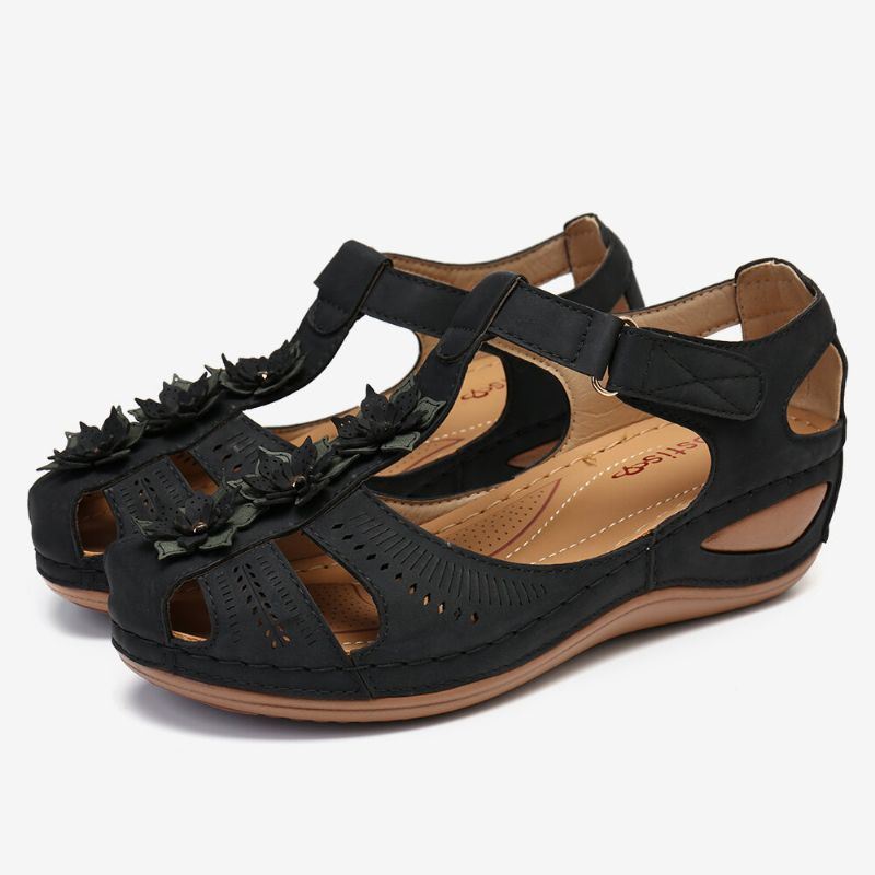 Dames Bloem Decro Uitsparing Haaklus Ademende Casual Wedge Sandalen