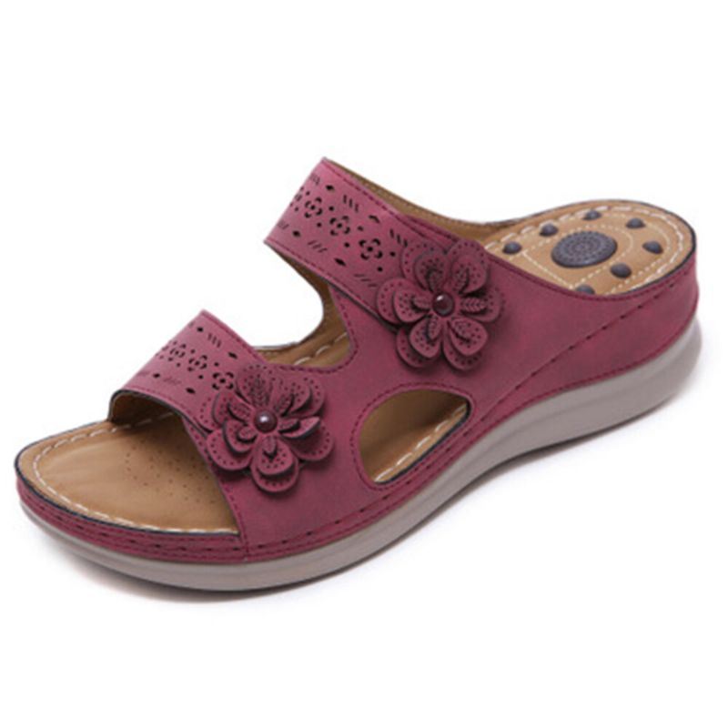 Dames Bloemdecoratie Open Teen Bericht Zachte Zool Comfortabele Casual Wedge Sandalen