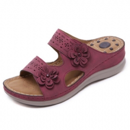 Dames Bloemdecoratie Open Teen Bericht Zachte Zool Comfortabele Casual Wedge Sandalen