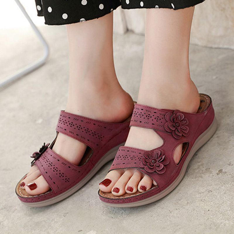 Dames Bloemdecoratie Open Teen Bericht Zachte Zool Comfortabele Casual Wedge Sandalen