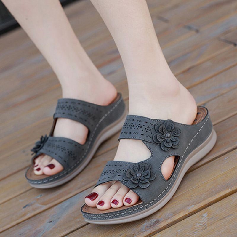 Dames Bloemdecoratie Open Teen Bericht Zachte Zool Comfortabele Casual Wedge Sandalen