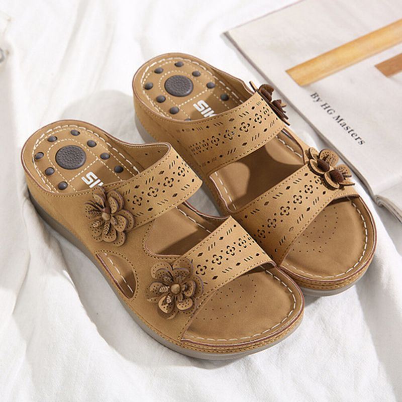 Dames Bloemdecoratie Open Teen Bericht Zachte Zool Comfortabele Casual Wedge Sandalen