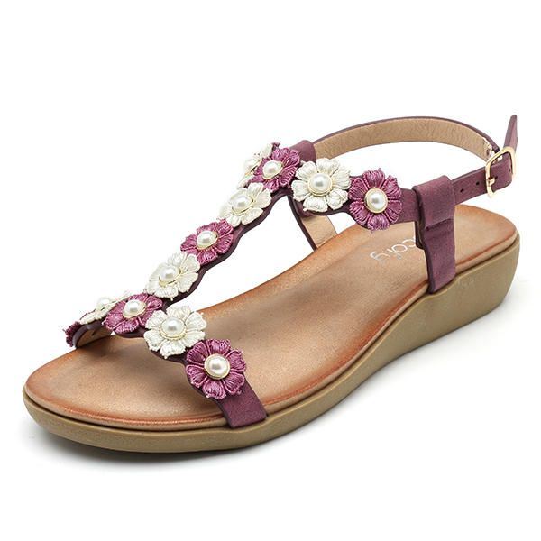 Dames Bloemen Bohemian Zachte Platte Clip Toe Strand Slippers