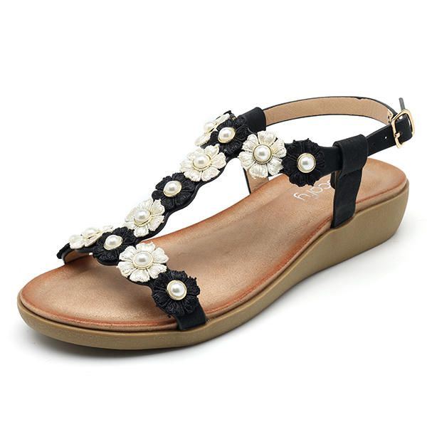 Dames Bloemen Bohemian Zachte Platte Clip Toe Strand Slippers