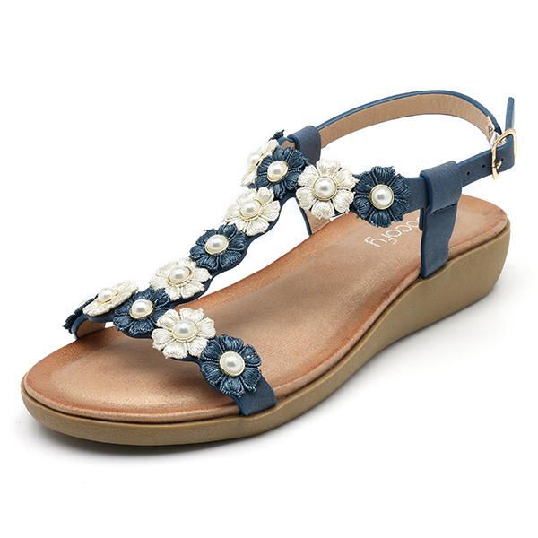 Dames Bloemen Bohemian Zachte Platte Clip Toe Strand Slippers