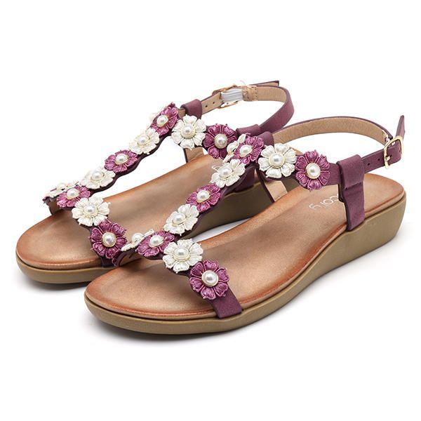 Dames Bloemen Bohemian Zachte Platte Clip Toe Strand Slippers