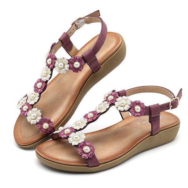 Dames Bloemen Bohemian Zachte Platte Clip Toe Strand Slippers