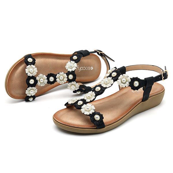 Dames Bloemen Bohemian Zachte Platte Clip Toe Strand Slippers